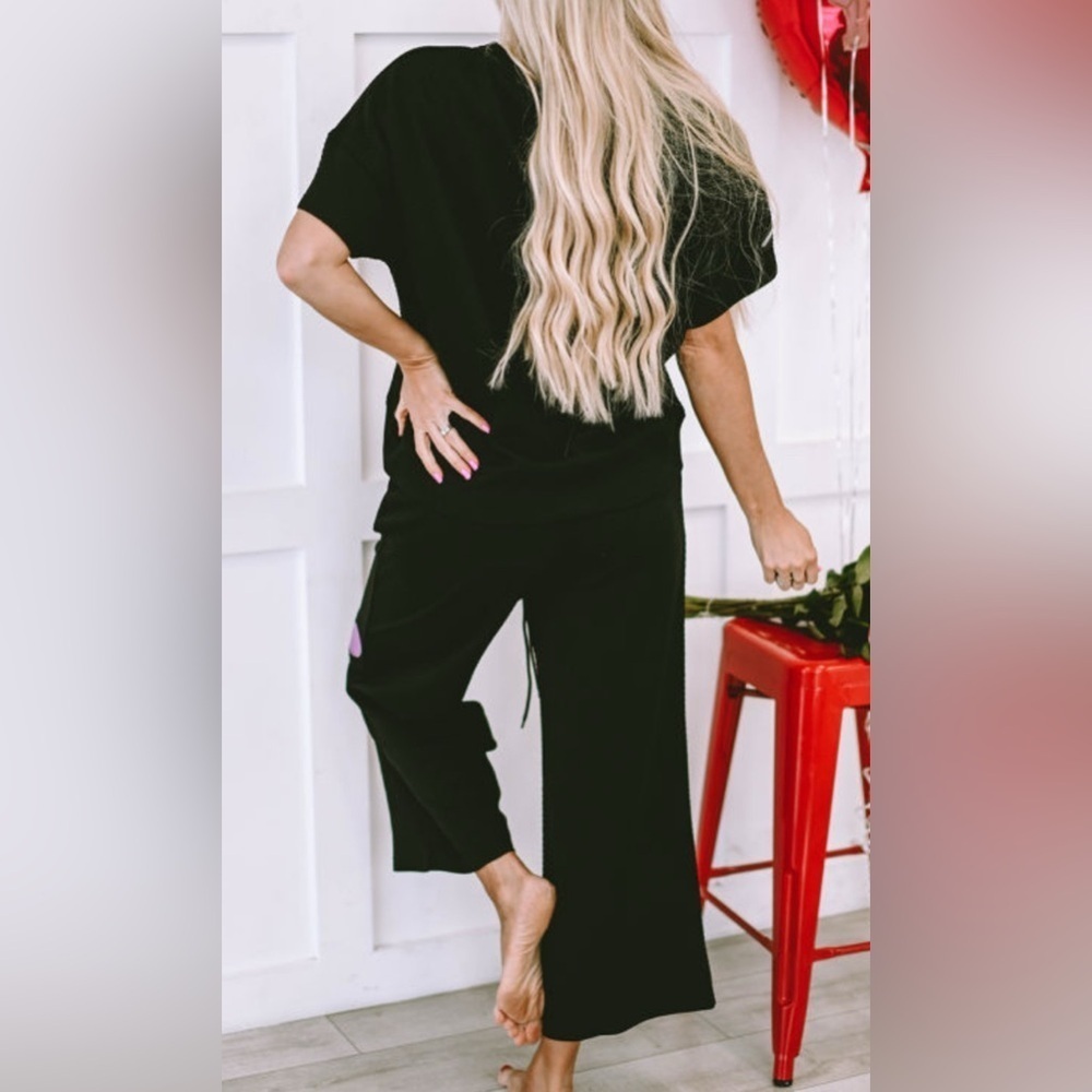 Black Heart Print Lounge Set - Picture 3 of 8